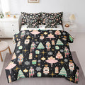 Erosebridal 7Pcs Black Christmas Comforter Set Queen Size,Nutcracker Bedding Set,Xmas Snowflake Stars Bed in A Bag,Romantic Princess Castle Quilt with Flat Fitted Sheet