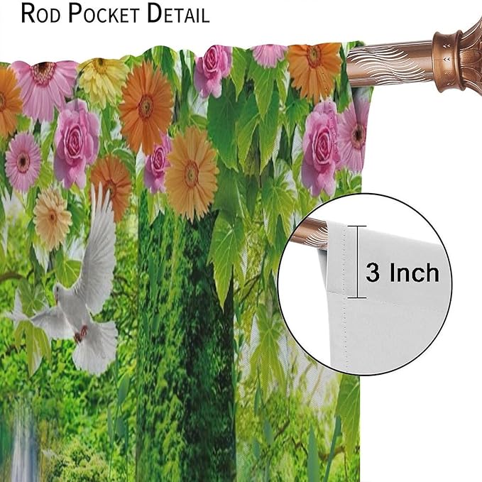 Jungle Nature Blackout Window Curtains, Trees Scenic Waterfall and River Spring Pattern Print Window Drapes, for Living Room Bedroom 52x84in 2 Panels