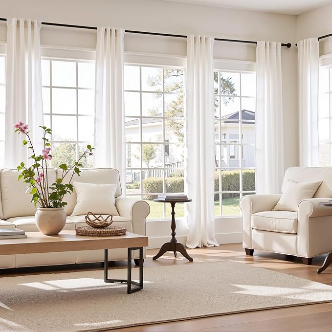 jinchan Off White Linen Blend Curtains 108 inch Extra Long 2 Panels for Living Room, Cottage Core Style 38 inch Wide Farmhouse Drapes with Rod Pocket Back Tab(38W x 108L, Off White)