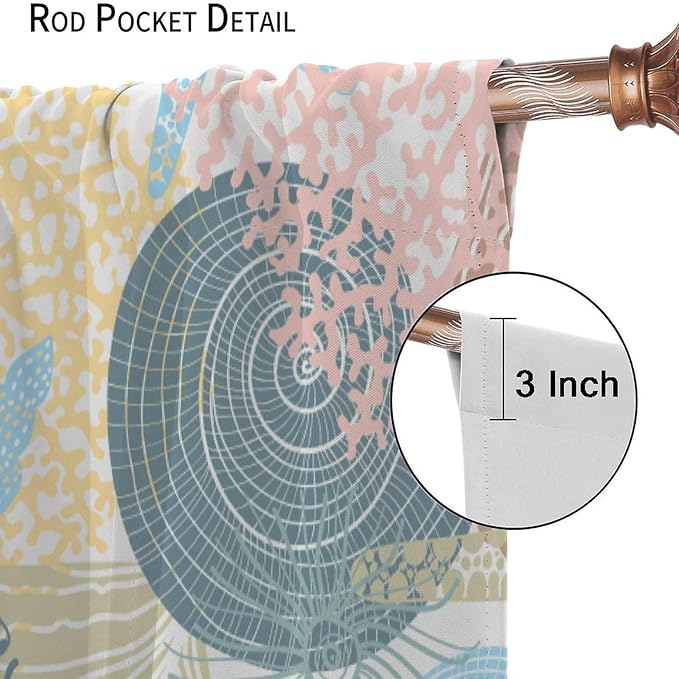 Nautical Decor Curtain Beach Theme Starfish Seashell Nautical Rustic Ocean Sea Vintage Retro Coastal Summer Bedroom Set 2 Panels,42x45 Inches