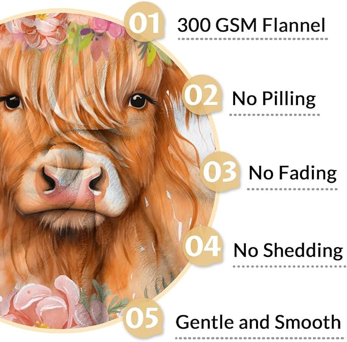 Highland Cow Gifts for Kids - 30" x 40" Inches Cute Highland Cow Throw Blanket for Girls Boys - Pink Warm Cozy Blankets for Sofa, Lap & Office