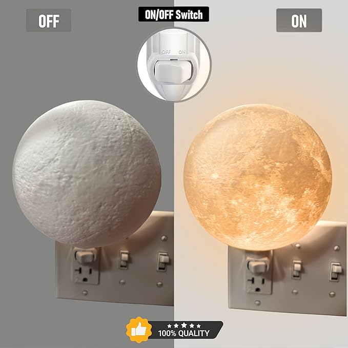 Moon Night Lights | Night Lamp LED Light | 3D Solar System NightLight, Planet Home Décor, Space Nursery, Kids Room, Space Gift, Birthday Gifts, Bedroom Decorations (Moon, 5 Inch)