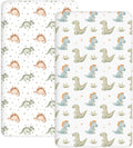 Crib Sheets for Boys and Girls, 2 Pack Fitted Baby Sheets for Standard Toddler Mattress 28" x 52", Soft Breathable Jersey Knit Baby Bedding (Tiny Dinos)