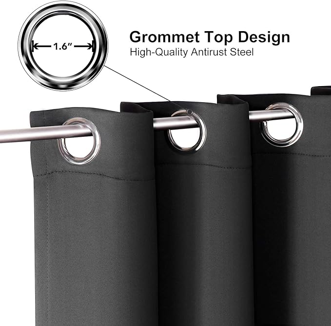 ChrisDowa Grommet Blackout Curtains for Bedroom and Living Room - 2 Panels Set Thermal Insulated Room Darkening Curtains (Dark Grey, 42 x 63 Inch)