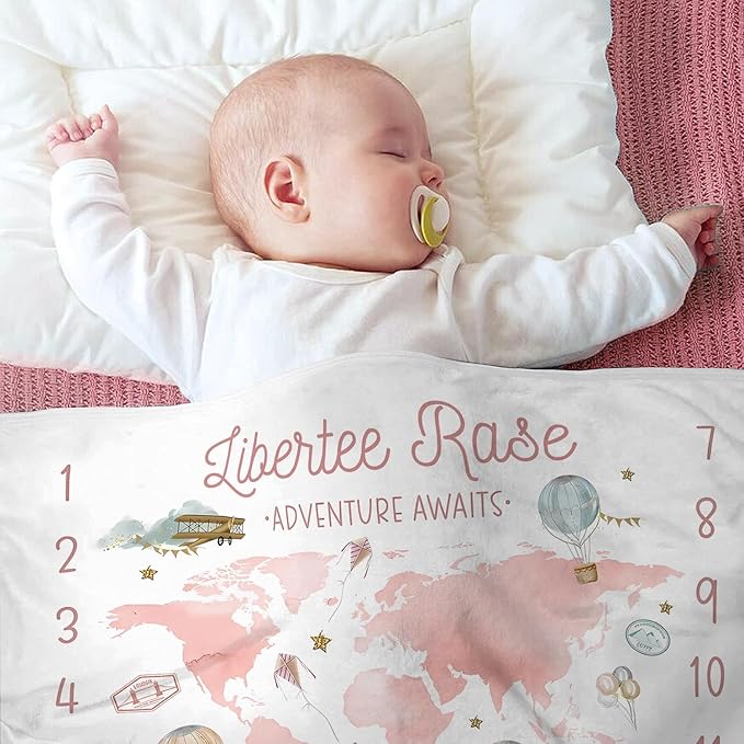 OLIVE OLIVIA Personalized Monthly Baby Milestone Blanket, Baby Months Blanket, Perfect Custom Newborn Gifts,50"x60"