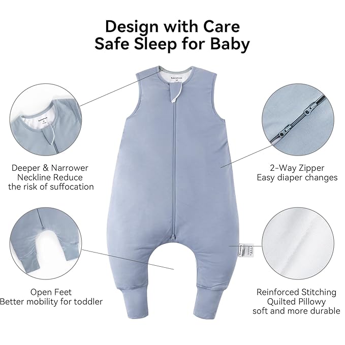 BubblePanda Rayon Made From Bamboo Toddler Sleep Sack with Feet 24-36 Months 2.5 Tog Winter Ultra Soft Warm Baby Sleep Bag Walker 2t-3t Quilted Thick Wearable Blanket with Legs 2-Way Zipper