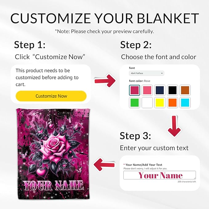 Personalized Rose Stylish Flower Blanket - Custom 50" x 60" Girls Throw Blankets for Women - Fluffy Plush Throws for Mom