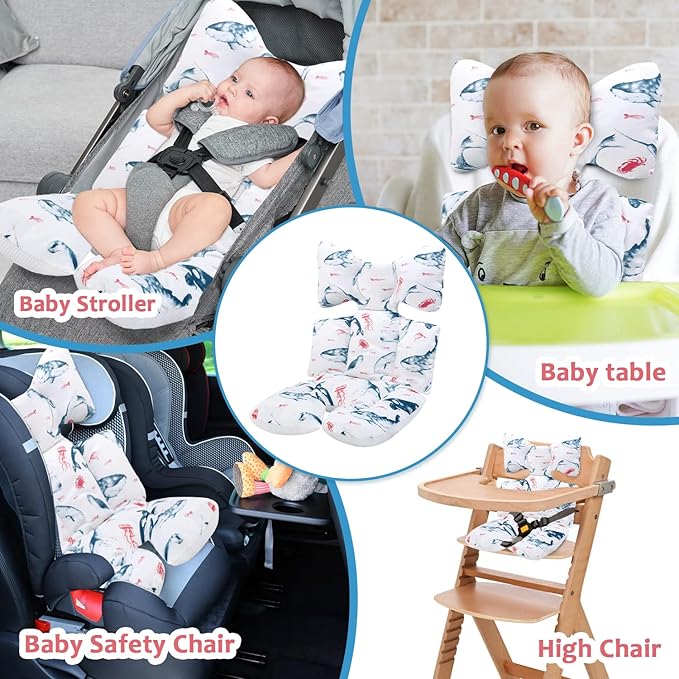 Baby Stroller Cushion, Universal Baby Seat Pad Liner for Stroller Reversible Soft and Breathable 3D Air Mesh Cotton Baby Stroller Seat Liner (Seaworld)