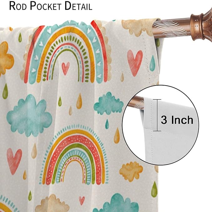Boho Rainbow Curtains for Kids Nursery Colorful Floral Sun Star Clouds Pastel Bohemian Pattern Print Window Drapes for Girl Bedroom Living Room Kitchen Decor,2 Panel Set,84Wx84H Inch Blackout