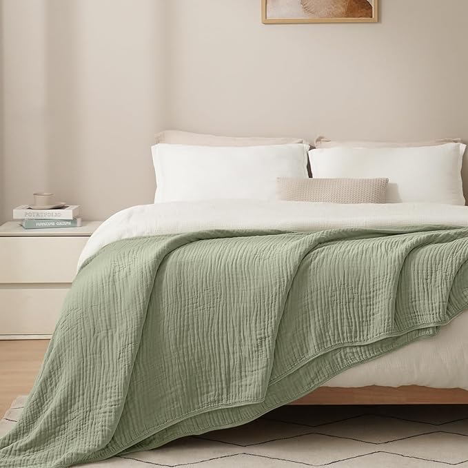 PHF Cooling Muslin Blanket Twin Size 60"x80", 6-Layer Lightweight Gauze Blanket Made from 35% Rayon Derived from Bamboo & 65% Cotton, Breathable & Ultra Soft Cozy, Aesthetic Home Decor, Tea