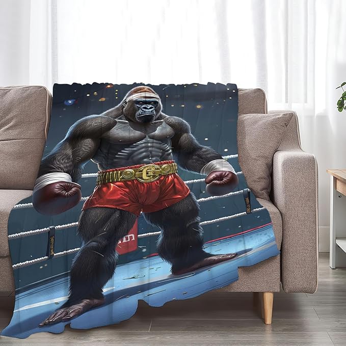 Tijuboni Gorilla Boxing Throw Blanket Funny Boxing Gifts for Men Women Boys Girls Kids Adults Soft Flannel Fleece Blanket for Couch Sofa Bed Home Decor 40"x50"