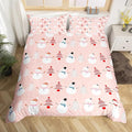Christmas Duvet Cover Cartoon Snowman Christmas Tree Bedding Set Snowflake Comforter Cover for Boys Girls Children Teens Bedroom Decor Pink Xmas Theme Bedspread Cover Queen Size With 2 Pillow Case