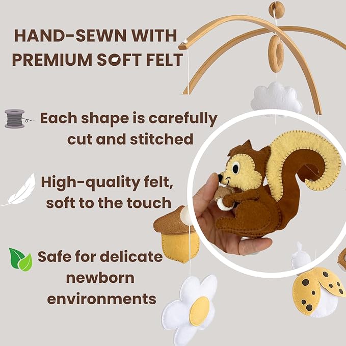 Baby Mobile for Crib, Adjustable Wooden Arm Holder, Easy Install Nursery Accessory, Natural Gift for Newborn and Parents