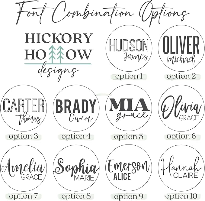 Custom Round Nursery Name Sign, Personalized Wooden Wall Plaque, 12" 18" 24", 30" 3D Wall Art for Children & Kids Rooms, Baby Shower, Hickory Hollow Designs (Mia Grace)