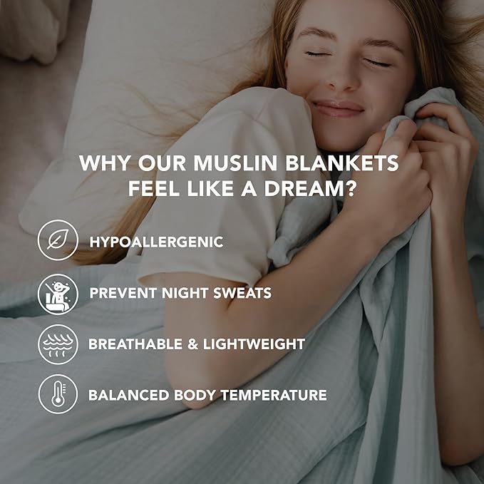 Goqan Muslin Blanket King Size 90x108 – 100% Cotton 4 Layer Boho Muslin Blanket for Adults, Lightweight, Soft, Breathable for Bed, Couch - Sage Green