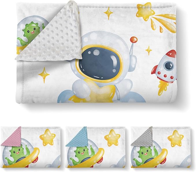 Personalized Baby Blanket with Name, Custom Space Astronaut Theme Blanket for Kids, Soft Flannel Bed Throw Blanket Swaddle for Newborn, Customizable Baby Gift & Nursery Blanket(47" x60)