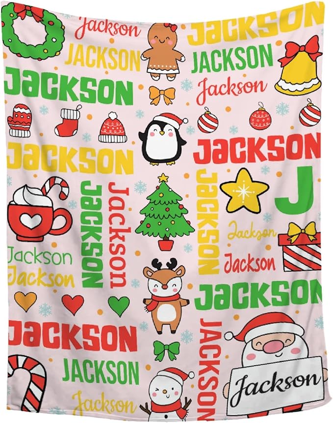 Custom Christmas Blanket | Personalized Holiday Blanket for Boys Girls | Plush Cozy Custom Name Blanket | Christmas Decor Personalized Gifts Name Blanket | 90"x120"-Familys/King Size
