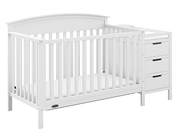 Graco Benton 4-in-1 Convertible Crib and Changer (White) – GREENGUARD Gold Certified, Crib & Changing Table Combo, Water-Resistant Changing Pad, Converts to Toddler Bed, Daybed and Full-Size Bed