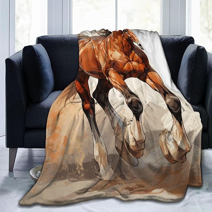 Horse Blanket for Boys Men Adults Fleece Flannel Running Horse Comfy Lightweight Throw Blankets for Couch Travel Bedding Decor 80x60 Inches