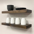 URBANDI, Rustic Floating Shelves, Set of 2, Hidden Bracket, Solid Wood, Heavy Duty, Wall Mounted Shelves, (Dark Brown, 48Wx6D)