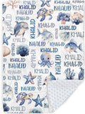 Personalized Baby Blanket with Name, Customized Blanket for Newborn Boys Girls, Ocean Animals Flannel Baby Name Blanket with Dotted Backing, Receiving Swaddle, Gifts for New Parents(60" x80)