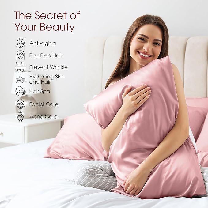 100% Silk Pillow Cases 2 Pack Standard Size Mulberry Silk Pillowcase for Hair and Skin Set of 2 Highest Grade 6A Silk Soft Breathable Cooling with Hidden Zipper, Pink