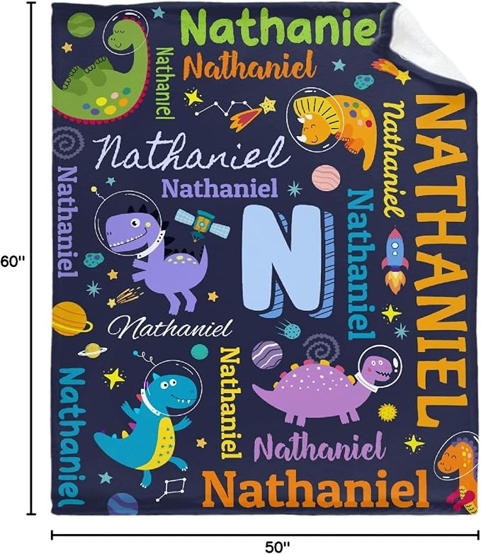 Dinosaur Lover Astronaut Personalized Blanket with Name Custom Dinosaur with Name Flannel Blanket Soft Throw Meaningful Gift for Toddlers Girls Boys Kids Pets 60 * 50" M for Teen