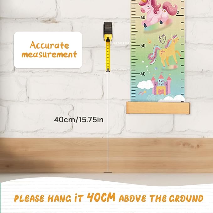 Personalized Name Growth Chart Wall Decor for Kids – Canvas Removable Height Chart Measuring Ruler 59" x 7.9" (Painted Unicorns)