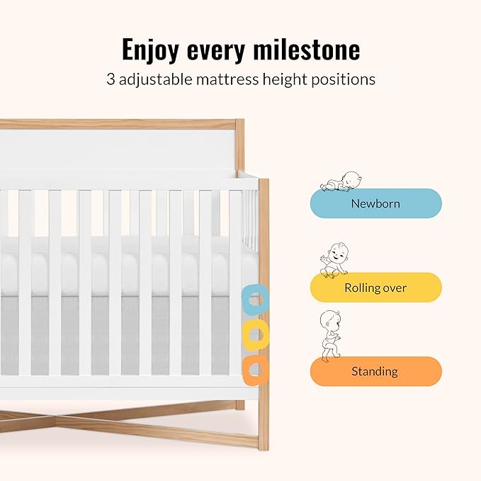 Dream On Me Owen 5-in-1 Convertible Full-Size Baby Crib in Vintage White Oak, GreenGuard Gold & JPMA, Converts to Toddler, Day, & Full-Size Bed Non-Toxic Paint, Safe Sleep Environment