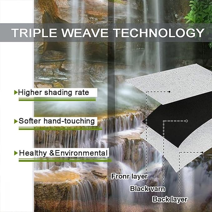 Waterfall Blackout Window Curtains, Rocky Waterfall to Pond Running Off Scenic Nature Themed Picture Print Window Drapes, for Living Room Bedroom 63x72in 2 Panels