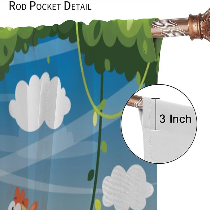 Animal Curtains, Cartoon Cute Woodland Jungle Forest Animals Pattern Blackout Window Treatments, Rod Pocket Thermal Insulated Drapes 2 Panel Sets for Kids Nursery Bedroom Classroom, 72" W X 63" L