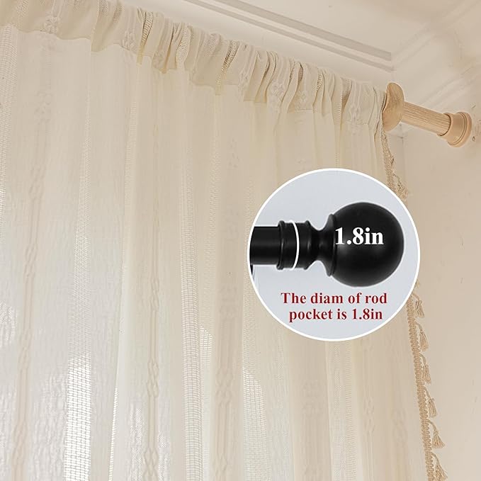 ENJOYBRIDAL Off White Curtains 63 Inch Length 2 Panels Boho Semi Sheer Drapes Cream Embroidered Tassel Rod Pocket Short Hollow Window Curtain Panels Farmhouse Window Treatment for Bedroom Living Room