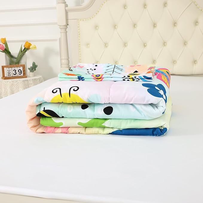 Rainbow Comforter Sets Twin Size Cartoon Floral Frogs Bedding Set for Girls Kids Children Boys Butterfly Flowers Bees Insects Cute Kawaii Quilt 1 Comforter + 1 Pillow Case
