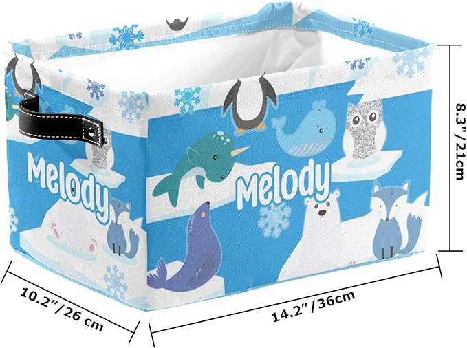Deven Polar Bear Animal Personalized Large Storage Baskets for Organizing Shelves with Handle,Closet Decorative Storage Bins for Bathroom,Nursery,Home