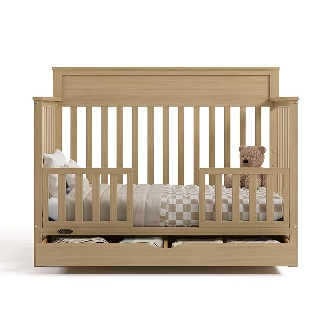 Graco Shiloh 5-in-1 Convertible Crib with Drawer – GREENGUARD Gold Certified Baby Crib Crafted from Wood, Converts to Toddler Bed, Daybed, and Full-Size Bed, Driftwood
