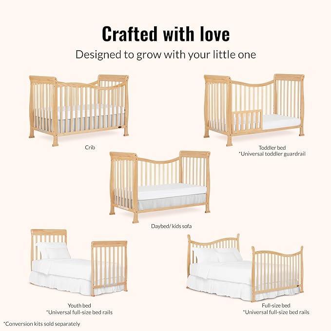 Dream On Me Violet 7-in-1 Convertible Full-Size Baby Crib with Toddler, Day & Full Bed Conversion in Steel Grey, GreenGuard Gold & JPMA, 4 Mattress Heights, Sustainable Pinewood