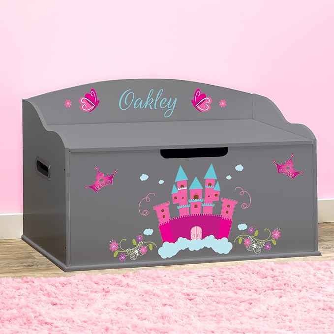 DIBSIES Personalized Creative Wonders Toy Box, Princess, 30 x 19.25 x 18 inches, Soft-Close Lid (Dovetail Grey)