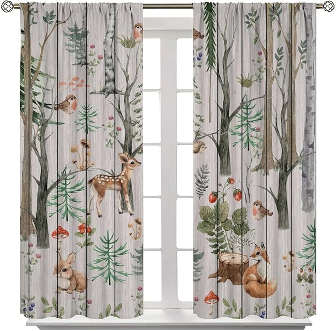 Forest Animal Curtains,Winter Dry Branches Pine Tree Moose Bear Animal Print Curtains for Children Boys and Girls Bedroom Living Room 42x63in