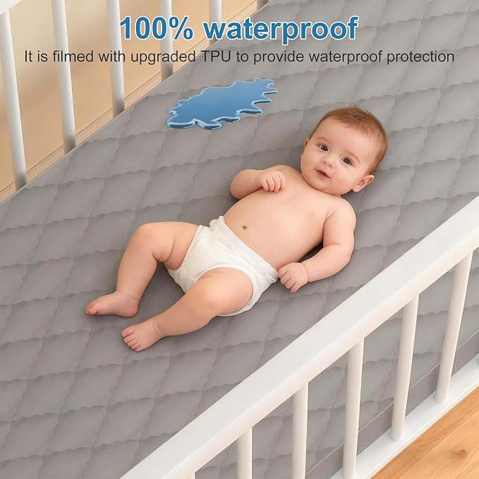 2Pack Waterproof Crib Sheets for Boy, Girl - Cotton 52X28 Fitted Crib Sheets Crib Mattress Protector Sheets,Soft Toddler Bed Sheets,Washable Infant Fitted Baby Bed Sheets (Gray, 52 * 28inch)