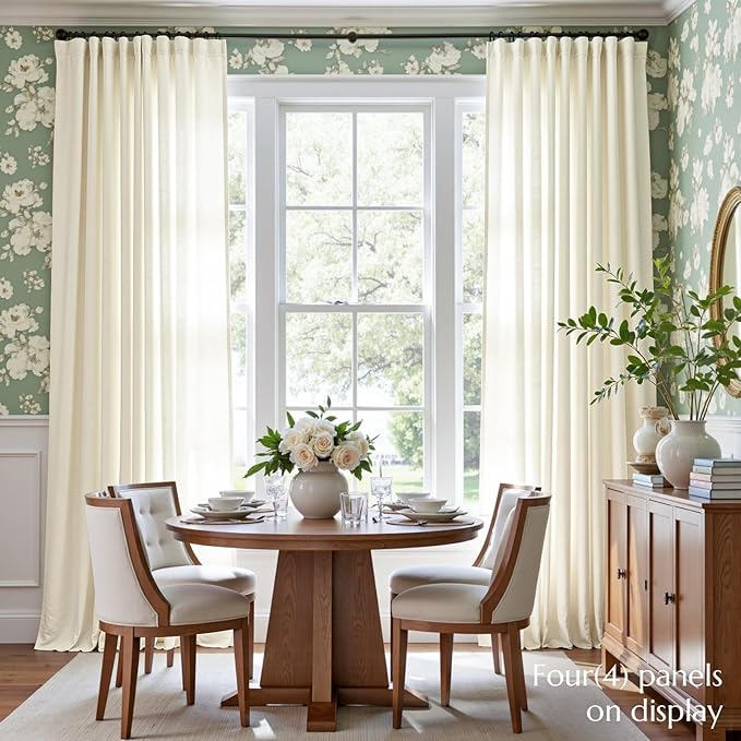 jinchan Linen Blend Curtains 90 inch Length 2 Panels for Bedroom Living Room, Light Filtering 50 inch Wide Farmhouse Drapes with Rod Pocket Back Tab(50W x 90L, Ivory)