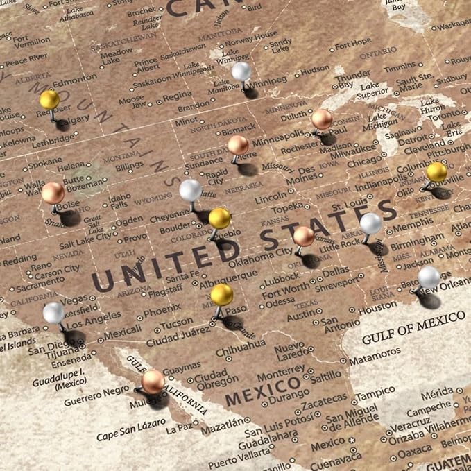 ElephantStock - Personalized Be The Navigator I Push Pin World Map Wall Art - Horizontal Canvas Wall Art - Living Room Wall Decor - Digital Art Map Canvas Art - Brown And Beige Decor - 45" x 30"