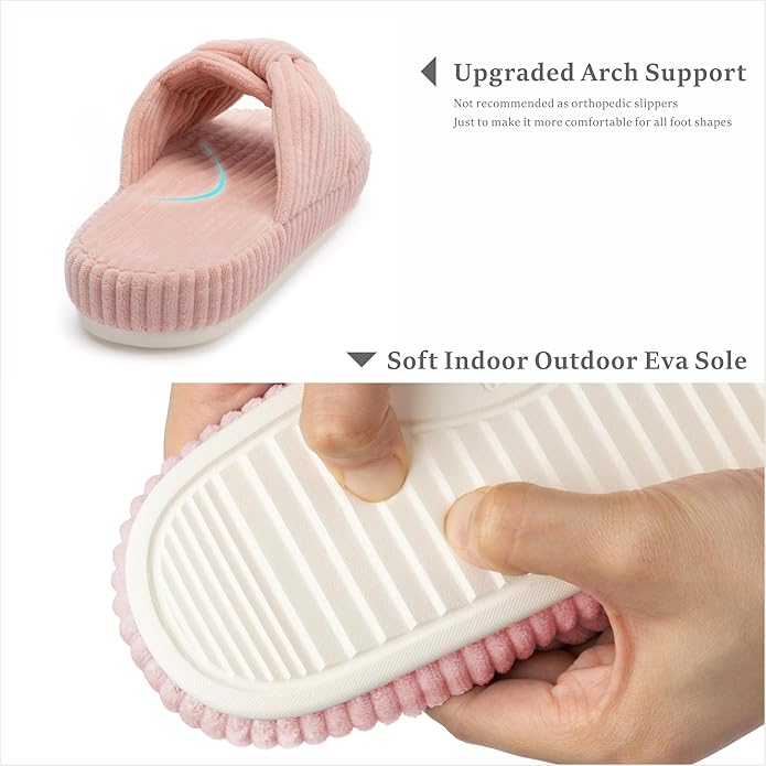Chantomoo Slippers for Women Memory Foam House Bedroom Corduroy Bow Crossbands Slipper Shoes Comfy Trendy Gift Slippers
