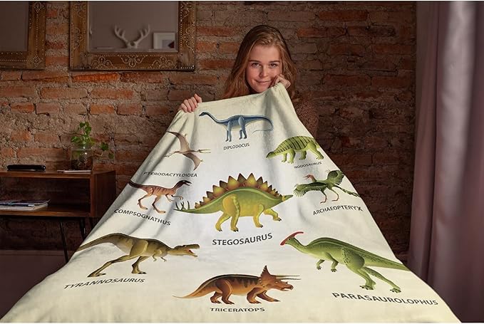 Thuswarm Colorful Ancient Dinosaur Print Flannel Blanket for Autumn Winter Gifts Warm Cozy Soft Funny Print Throw for Bed Couch Sofa 80”×60” Large for Adult