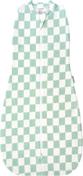 Tiny Twinkle Baby Sleep Sack 0-3 Months 1.0 TOG, Cotton & Elastane Wearable Blanket, Swaddle Transition Micro-Fleece, Machine Washable (Sage Checkers)