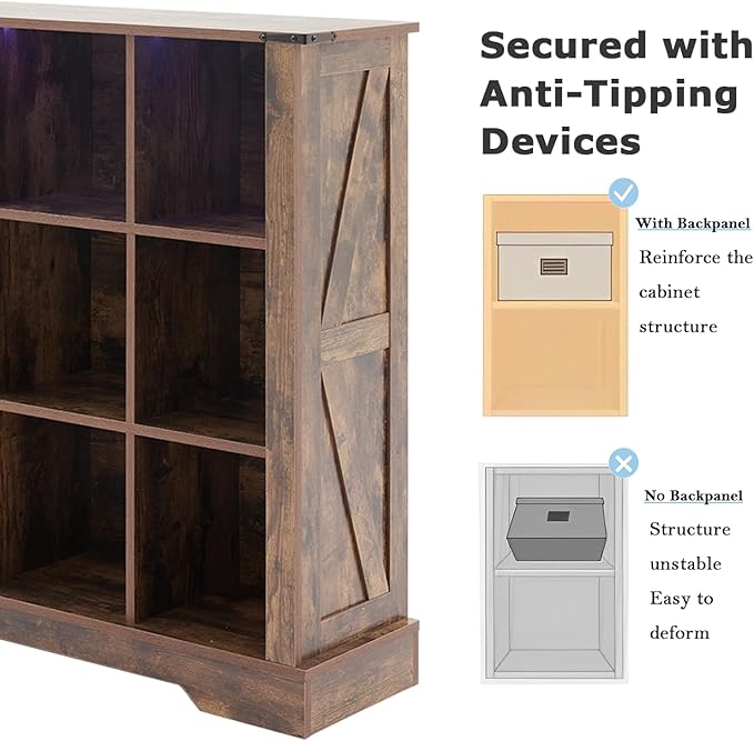 9 Cube Storage Organizer, Wood Cube Bookshelf with LED Lights, Horizontal Storage Cubes, Kids Bookshelf, Display Cabinet Cubby Shelf for Living Room Home Office Bedroom, Brown