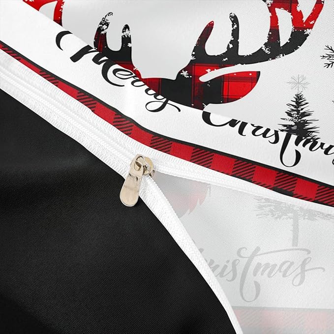 jejeloiu Christmas Bedding Set for Kids Boys Girls Xmas Deer Elk Antlers Comforter Cover Set Full Size Buffalo Check Grid Duvet Cover Bedroom Decor Xmas Bedding Collection 3Pcs