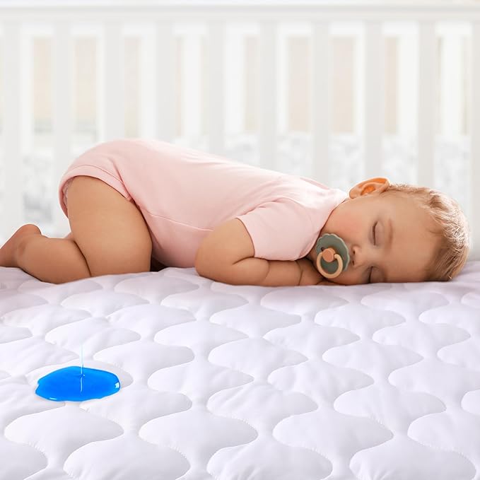 Yoofoss Waterproof Pack and Play Mattress Protector, Quilted Pack and Play Mattress Pad Cover Ultra Soft and Breathable, Playpen/Playard Mattress Sheet for Standard Pack n Play Size 39''x27''-White