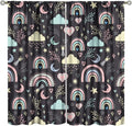 Boho Rainbow Curtains for Kids Nursery Colorful Floral Sun Star Clouds Pastel Bohemian Pattern Print Window Drapes for Girl Bedroom Living Room Kitchen Decor,2 Panel Set,72Wx63H Inch Blackout