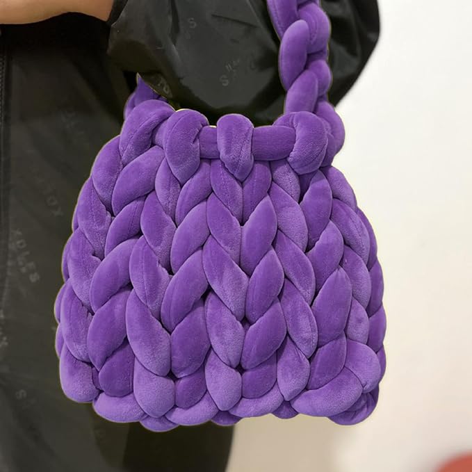 Velvet Chunky Bulky Giant Arm Knitting Yarn, Super Soft Jumbo Tube Weight, Fluffy DIY Crochet Hand Making Washable Yarn for Blanket, Pet Bed, Rugs, Pillow (1.1lb-Purple)