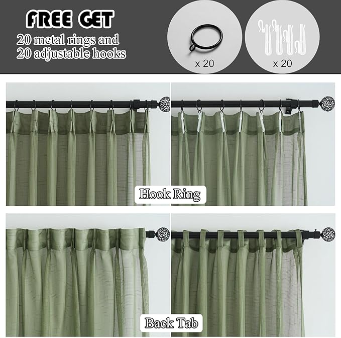 Sage Green Pinch Pleated Sheer Curtains 84 Inches Long 2 Panels, 50 Inches Width, Rustic Linen Look Light Filtering Drapes Decor, Thin Textured Transparent Window Curtain Panels